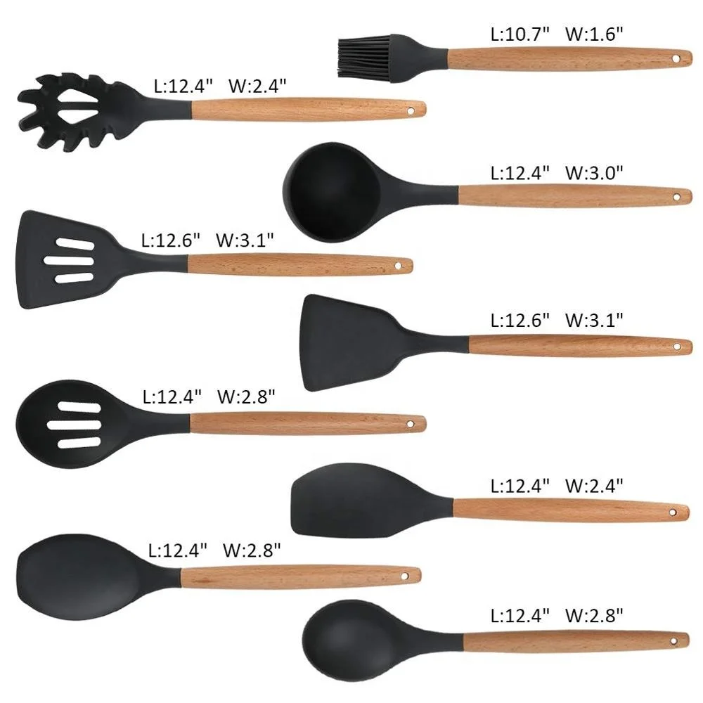 

9 Pieces Non Toxic Silicone Turner Tongs Spatula Spoon Kitchen Gadgets Utensil Set for Nonstick Cookware
