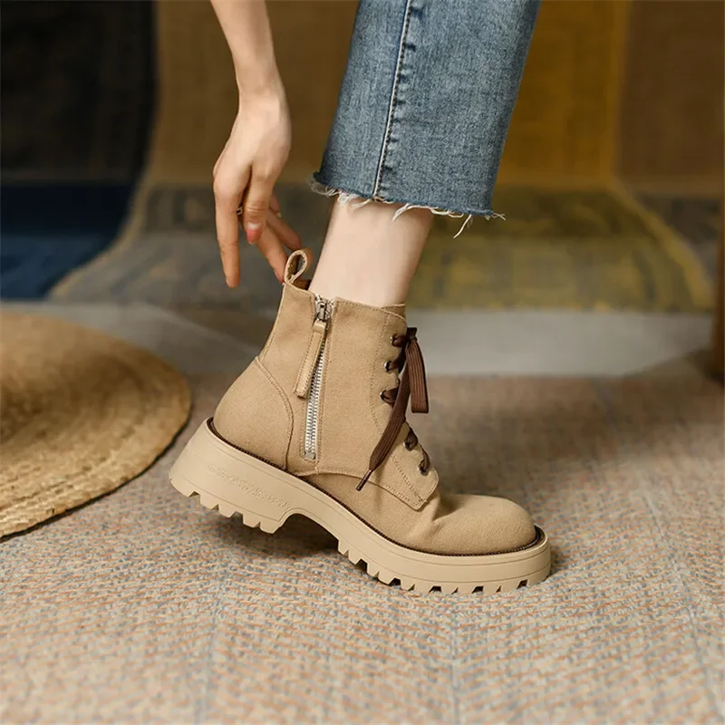 

New Autumn Winter Denim Casual Outdoor Boots Women Boots Round Toe Women Shoes Platform Shoes for Women High Heel Zapatos Mujer