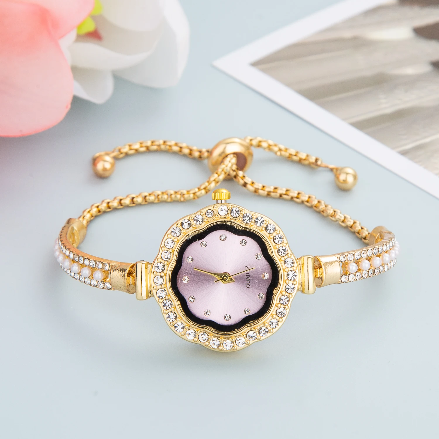 Cute Luxury Pink Watch for Woman 2023 Fashion Quartz Wristwatches Diamond Stainless Steel Watches for Womans Free Shiping