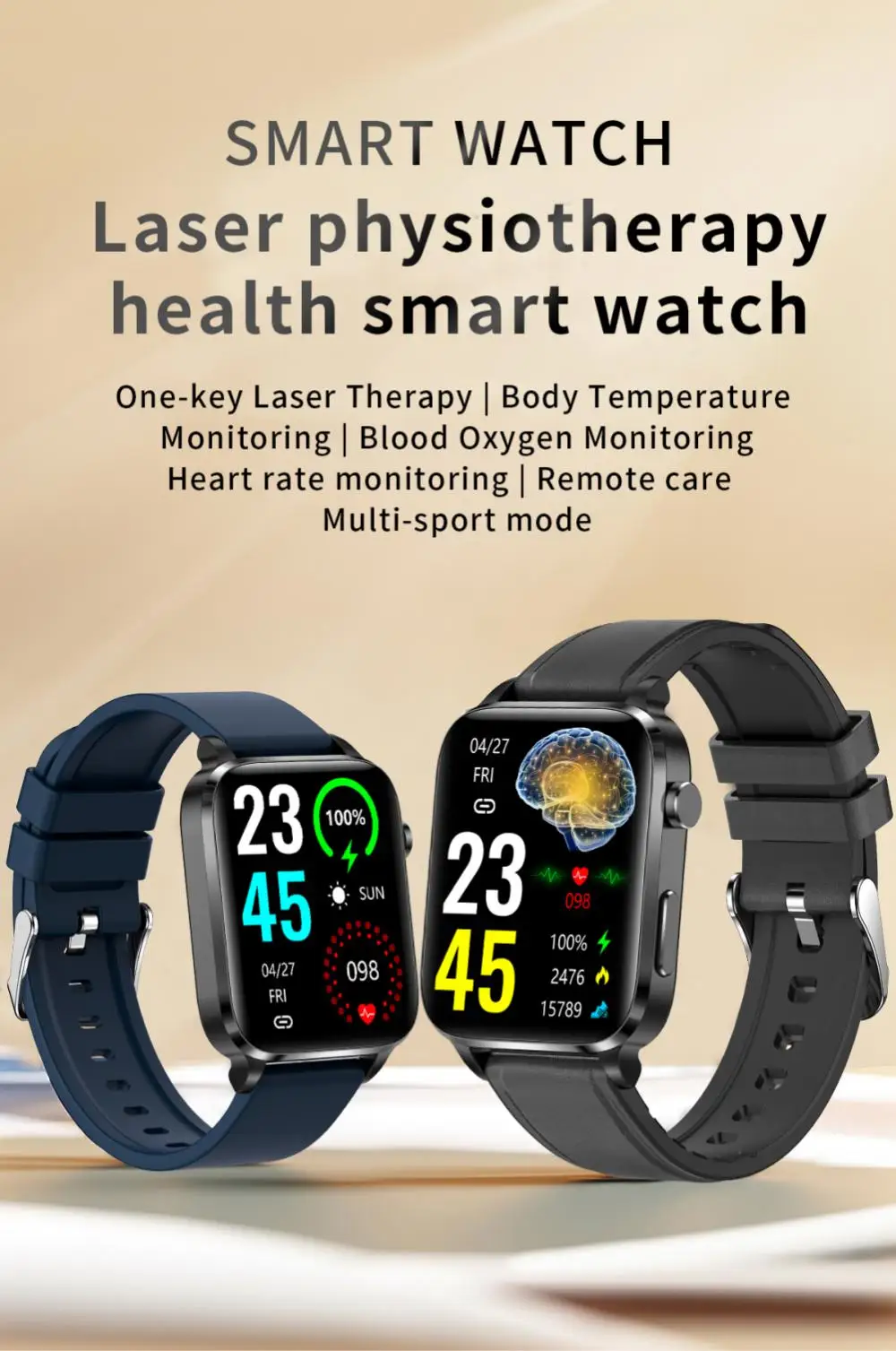 F100 Smartwatch Laser Treatment Smart Bracelet 24h Heart Rate Health Monitoring Full Touch Screen F100 Smart Watch 2023 1.7inch
