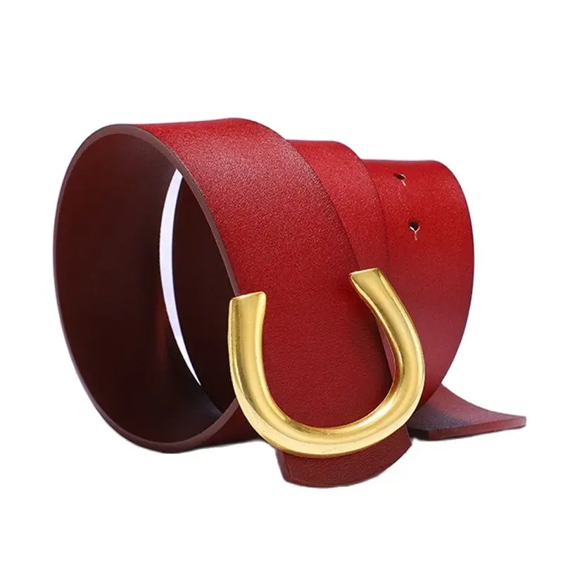 Women Fashion C Design  Buckle Genuine Leather Made  Female  Belts 4.5 cm  Wide Belt