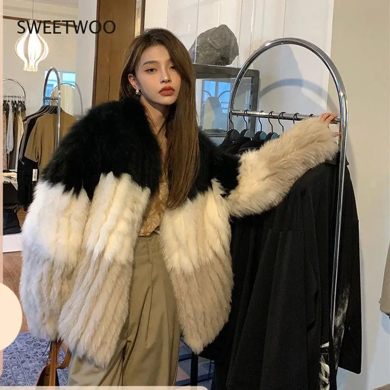 2021 Autumn Winter New Faux Fox Fur Coat Female Mid-Length Women Korean Style Fashion Warm Double-Faced Fur Jacket Trend Slim