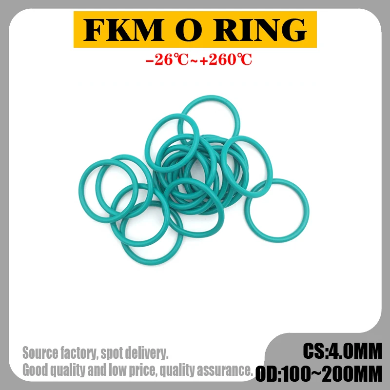 

2pcs Green FKM Fluorine Rubber O Ring CS 4mm OD 100mm ~ 200mm Sealing Gasket Insulation Oil High Temperature Resistance Green