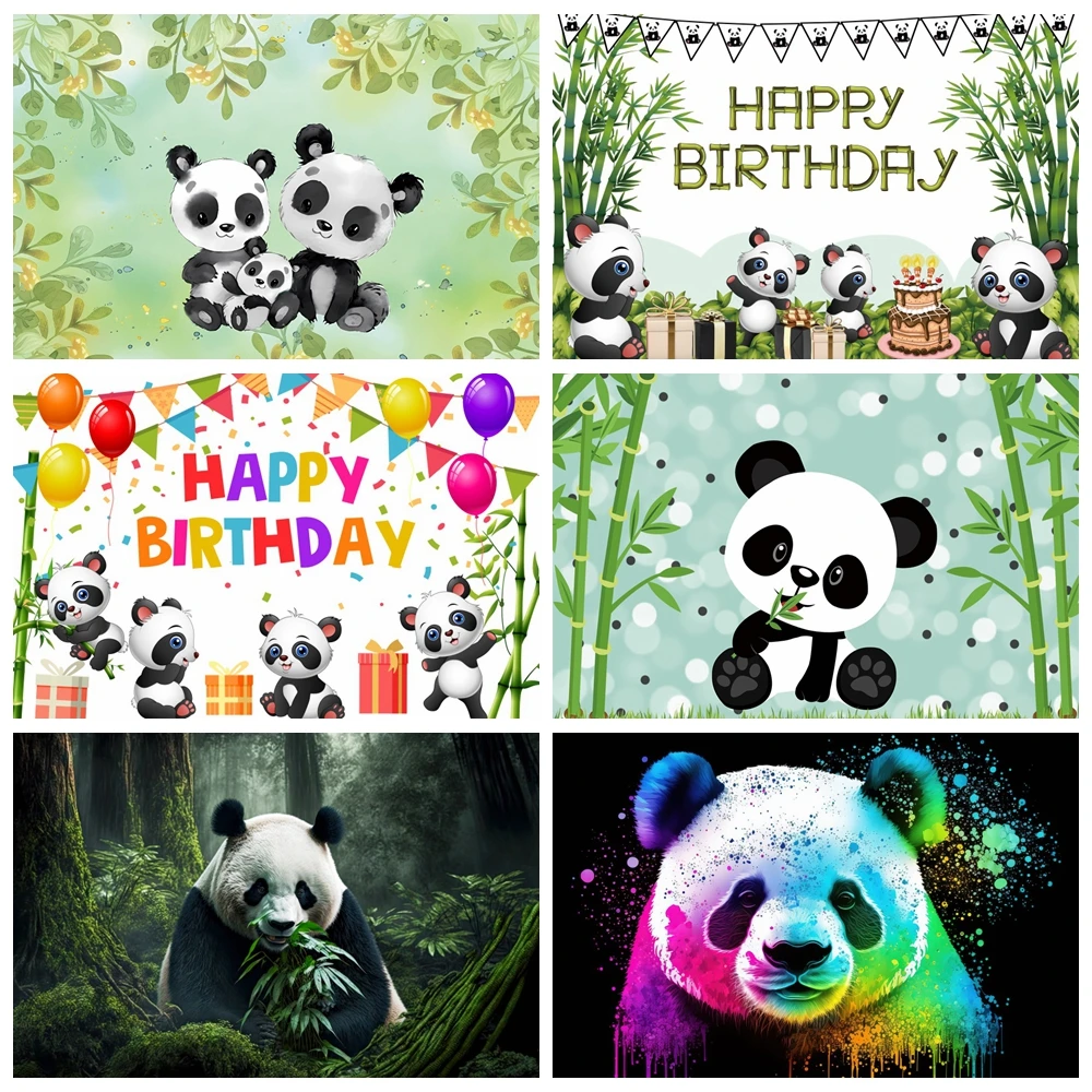 Cute Cartoon Panda Backdrop Bamboo Flowers Panda Banner for Baby Shower Newborn Birthday Party Decoration Photography Background