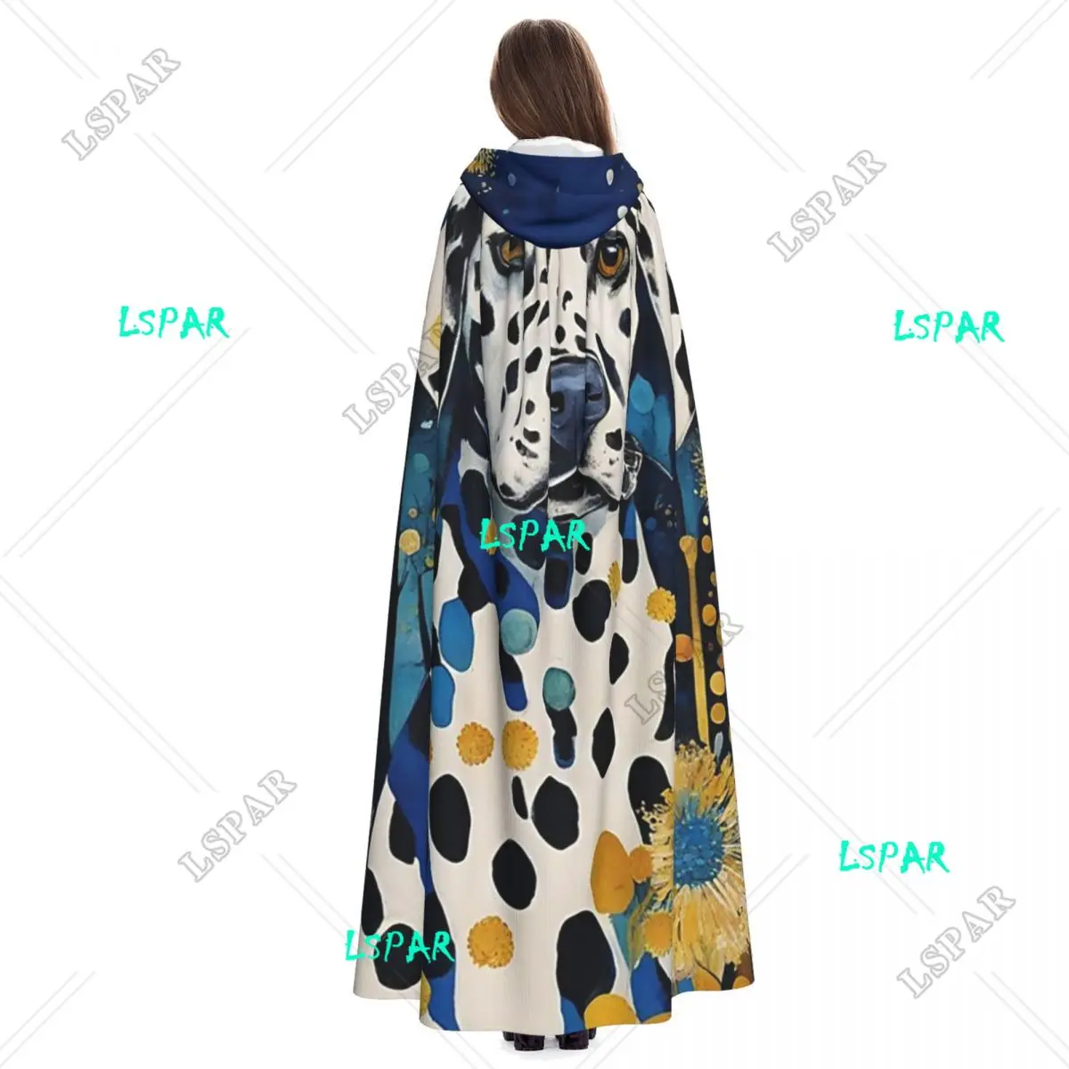 Далматинская собака среди фантастических цветов длинный плащ с капюшоном