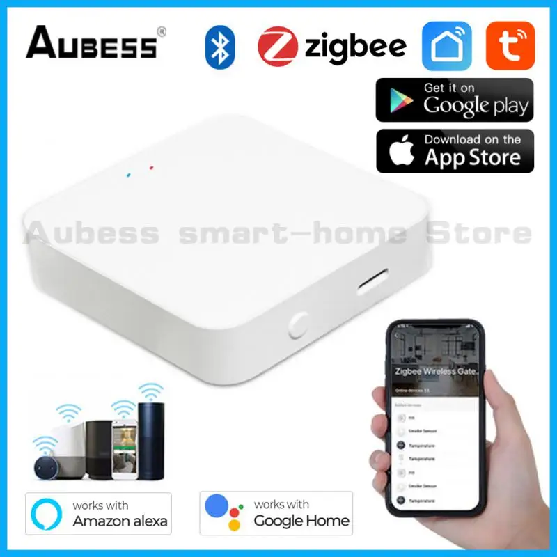 

Aubess Smart Home Multi-mode Bridge Tuya APP Wireless Remote Control Bluetooth ZigBee Protocol Gateway HUB Alexa Google Home