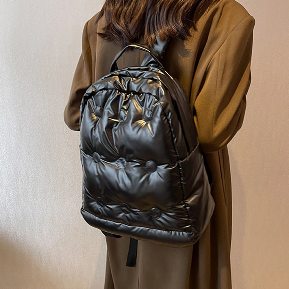 

Down Padded Teenager Backpacks Quilted School Bags for Women 2022 Winter Cotton School Backpack Women Shoulder Travel Bag New In