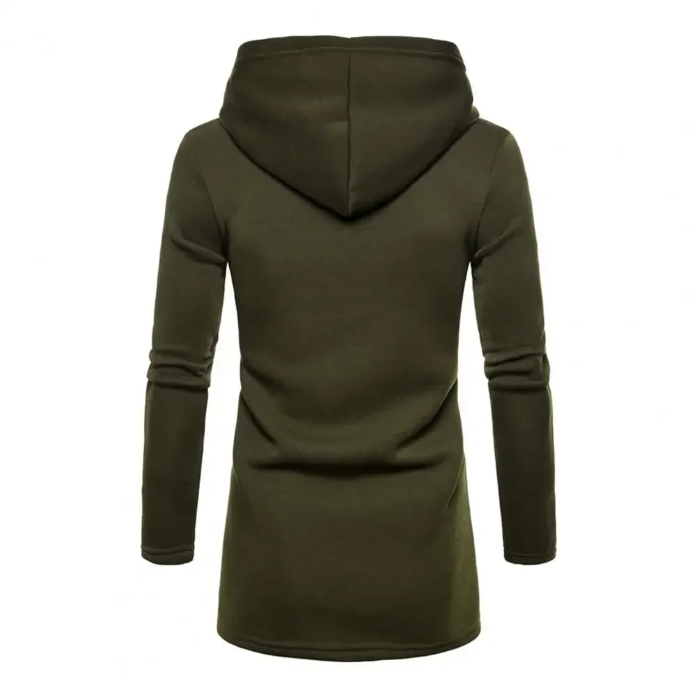 Пальто мужское с капюшоном и длинными рукавами повседневный однотонный теплый