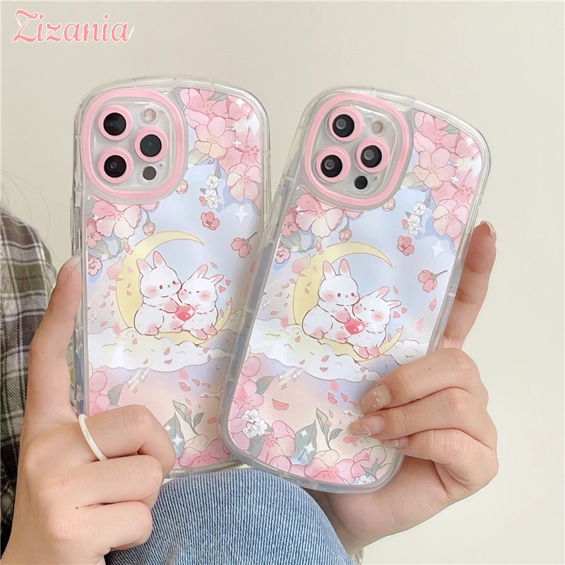 

Cute Fairy Tale Moon Rabbit Pattern Phone Case For iPhone 13 12 11 Pro Max XS Max X XR Fashion The New Shockproof Cover Hot Sale