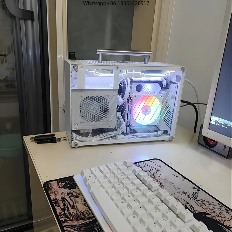 Фото Корпус T60 Mini ITX A4 портативный с прозрачной боковой панелью для блока питания SFX, белый, малогабаритный, для длинных видеокарт №5