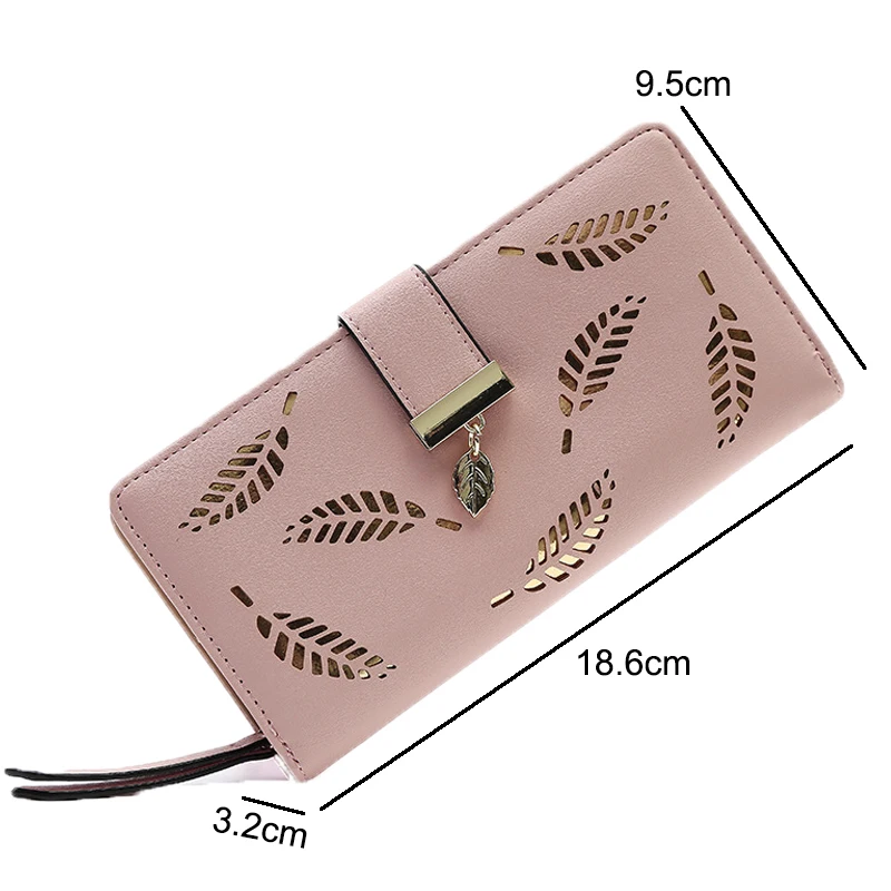Women Purses PU Leather Wallets Female Long Wallet Gold Hollow Leaves Pouch Handbag for Women Coin Purse Card Holders Clutch