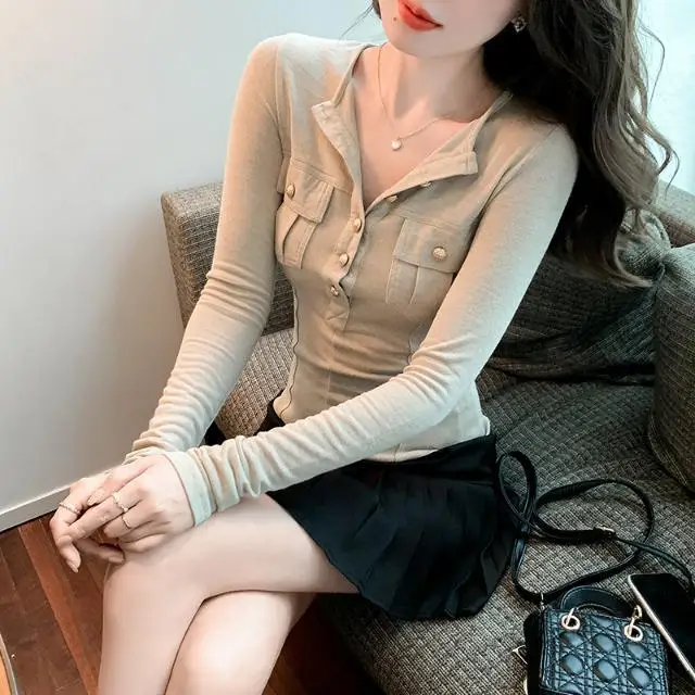 

2022 Spring Autumn New Design Feeling Small Outer Wear Render Irregular Long Sleeve Shirt Single-breasted Female T-shirt Traf Za