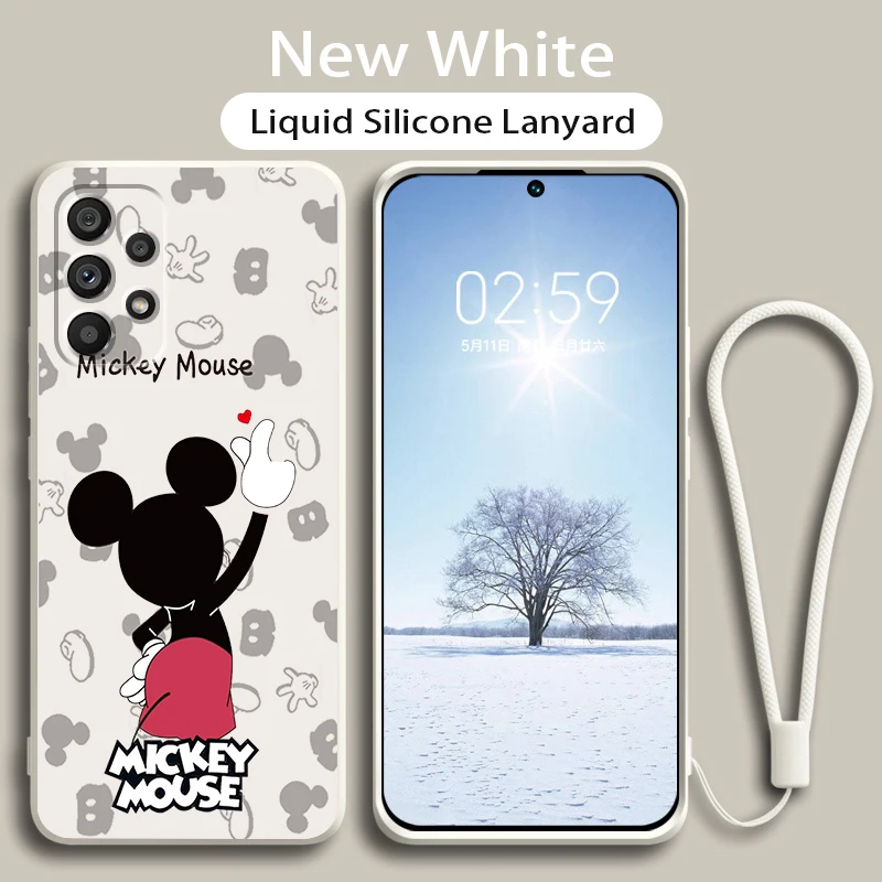 

Cute Mickey Minnie Couple Phone Case For Samsung A73 A53 A33 A52 A32 A23 A22 A71 A51 A21S A03S A50 A30 5G Liquid Rope Cover