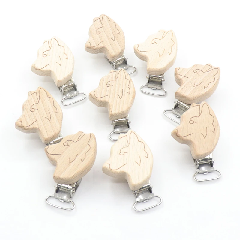 5Pcs Wooden Pacifier Clip Nursing Accessories Beech Pacifier Clips Chewable Teething Diy Dummy Clip Chains Baby Teether