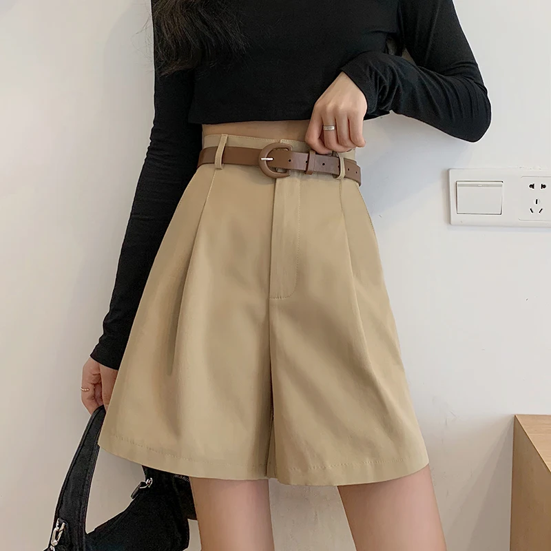 

2022 Summer Women Korean Style Woman Clothing High Waisted Black Khaki Beige Shorts , Woman Clothes Casual Fashion Shorts