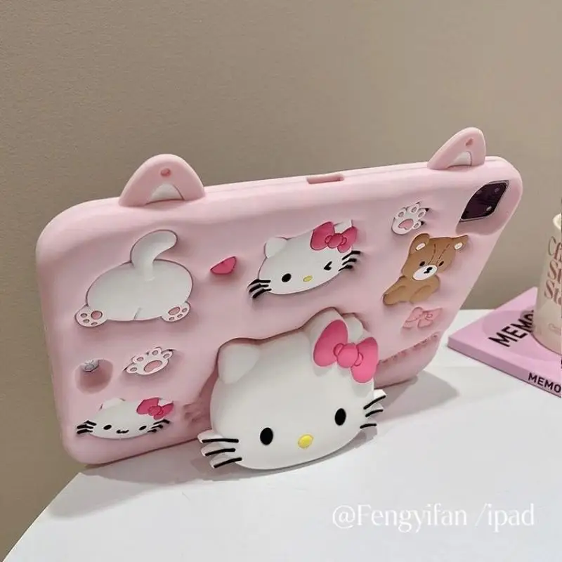 Kawaii Sanrio Hello Kitty Чехол для iPad Милый мультяшный силикагель с защитой от изгиба