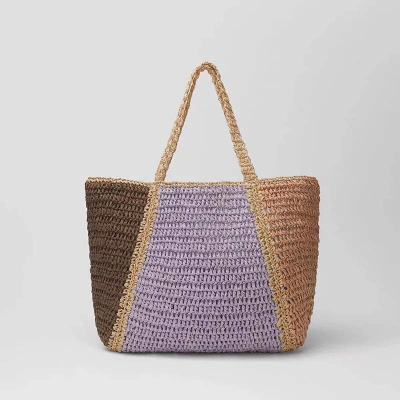 New contrast color French straw bag large-capacity one-shoulder hand-woven holiday beach women's |