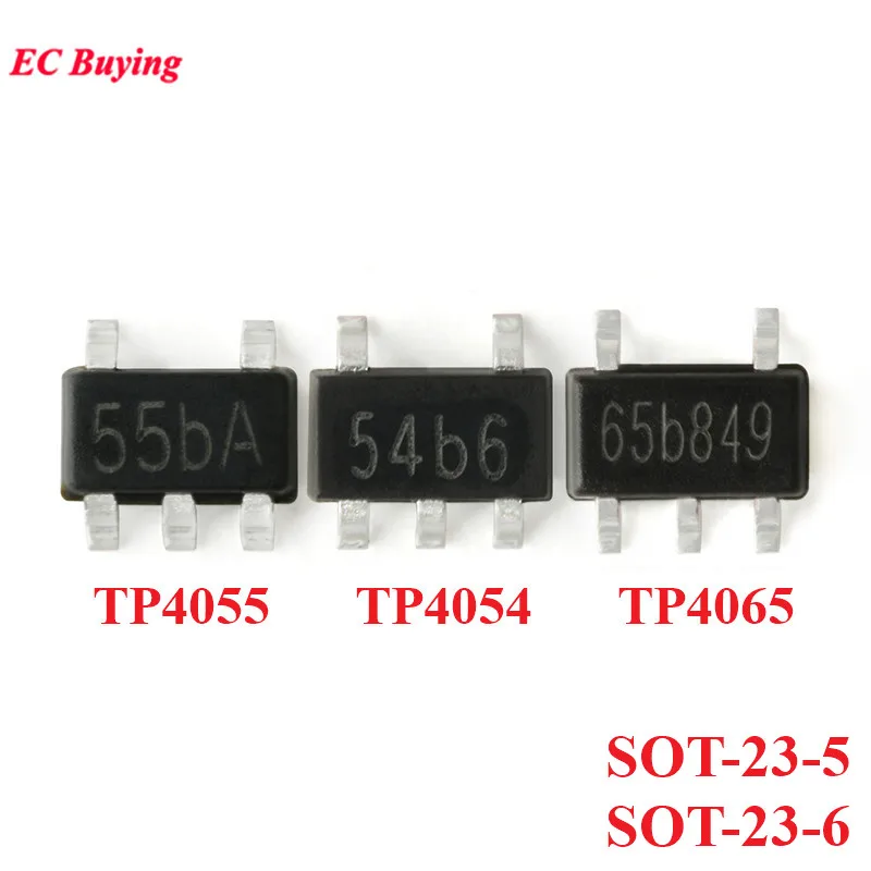 10 шт., линейное зарядное устройство для литий-ионных батарей TP4054 TP4055 TP4065 TP4057 TP4059 SOT-23-5 SOT-23-6 54b 55b 57b 59b 65b