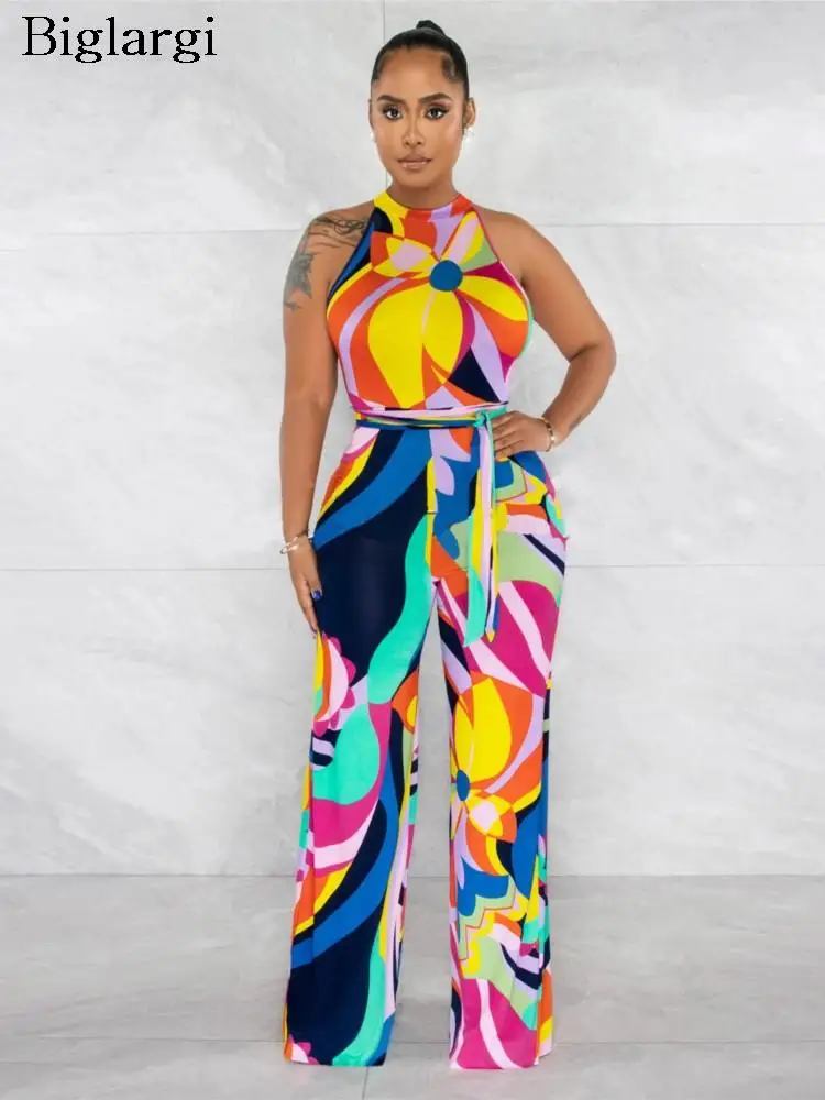 

Summer Jumpsuit Women Sleeveless Sexy Floral Print Ladies Jumpsuits Fashion High Waist Loose Woman Jumpsuit 2023