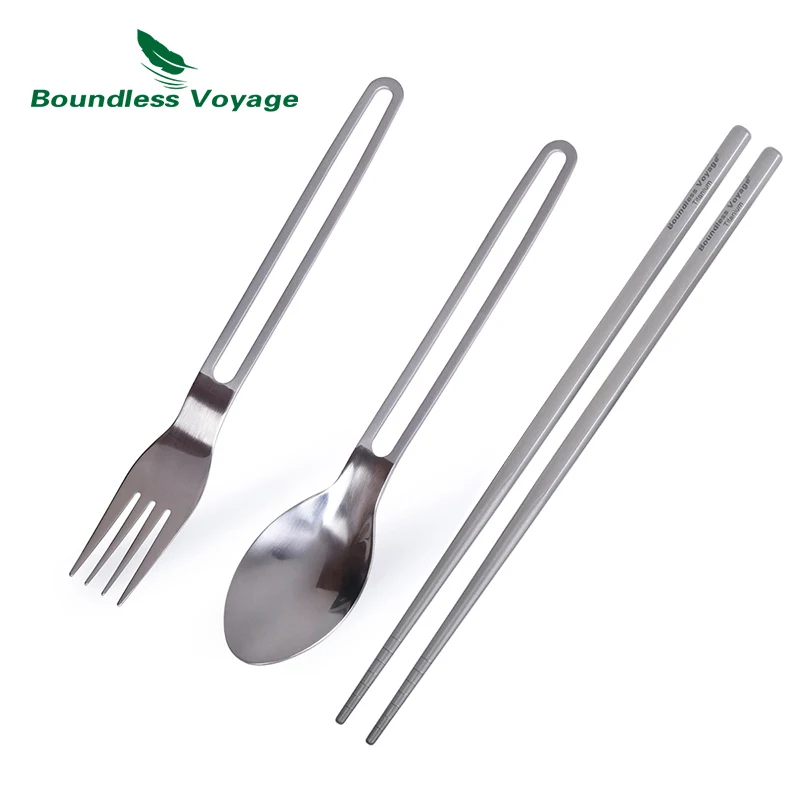 

Boundless Voyage Titanium Cutlery Set Camping Titanium Spoon Fork Chopsticks Portable Outdoor Tableware Flatware