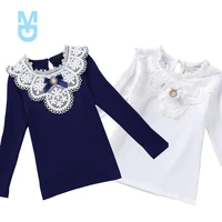 new baby girls blouse 2022 spring autumn children clothes school white cotton long sleeve lace shirt kids solid tops costume