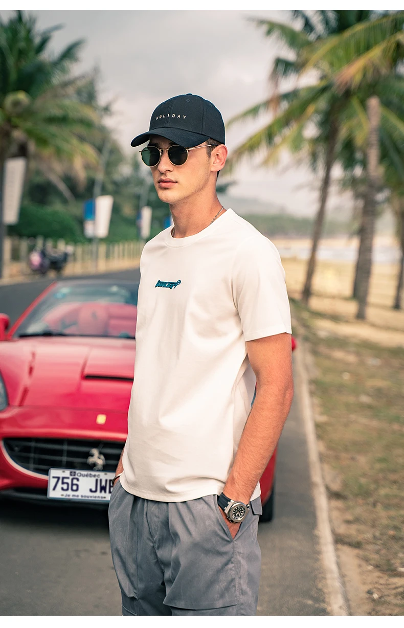 

Y1625 half-sleeved men's simple embroidered silky smooth short-sleeved T-shirt