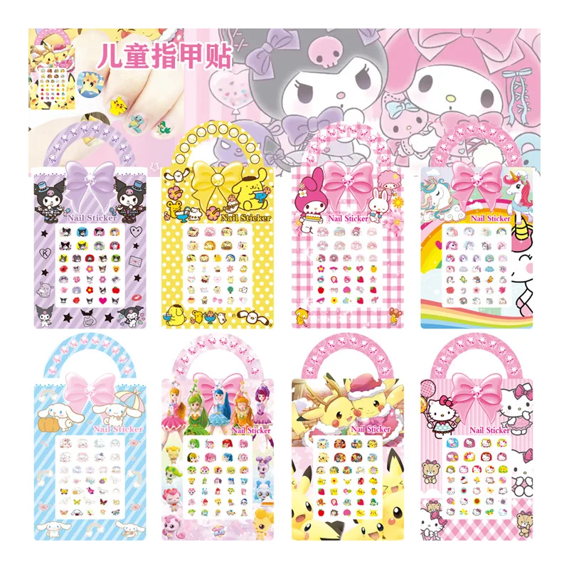 

Kawaii Sanrio Hellokitty Melody Kuromi Cinnamoroll Pikachu Cute Nail Sticker Jewelry Children Toy Girl Anime Accessories Gift