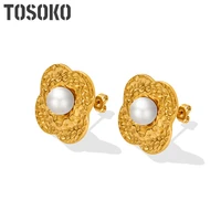 tofflo stainless steel irregular geometric pearl flower earrings girls 18k gold plated fashion sweet earrings bsf600