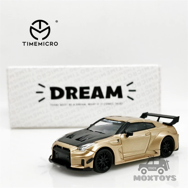 TimeMicro-cubierta frontal de fibra de carbono y oro, modelo Dream series R35 GTR Silhouette 35GT-RR, modelo de coche fundido a presión, 1:64