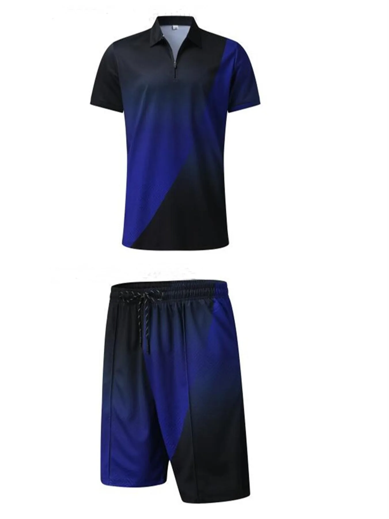 New Men's Golf Clothes 3D Gradient Color Printed POLO Shirt Short Sleeve and Casual Shorts 2-Piece Fashion T-shirt Suit Men