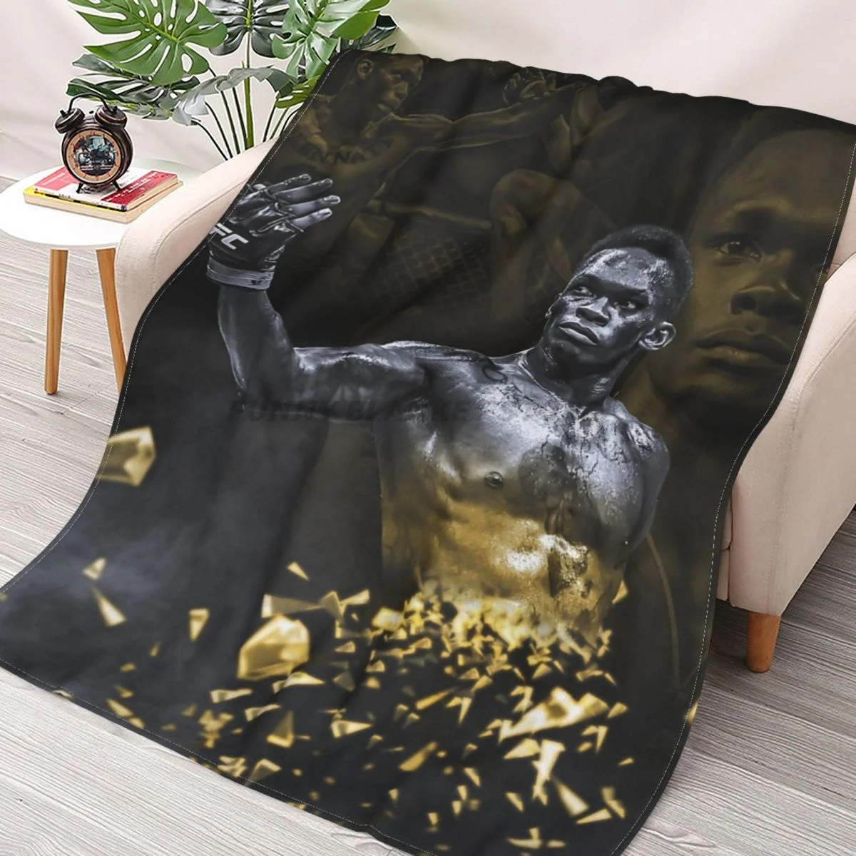

Israel Adesanya - GOLD Throws Blankets Collage Flannel Ultra-Soft Warm picnic blanket bedspread on the bed
