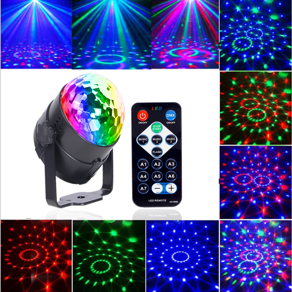 Вращающийся дискошар со звуковой активацией праздничный светодиодный