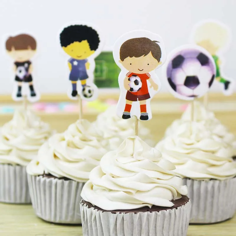 

24Pcs Football Basketball Theme Cupcake Topper Birthday Cake Flag Decor Pick Kid Wedding Party Decoration For Baby Shower Favor