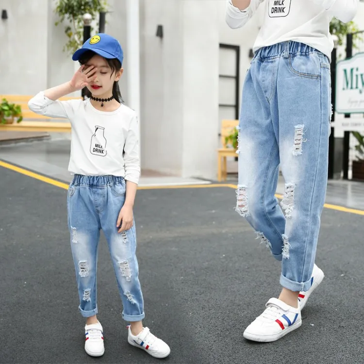 

Girls' Jeans Summer Thin Section 2022 New Style Children's Korean Loose Fashion Ripped Jeans for Children