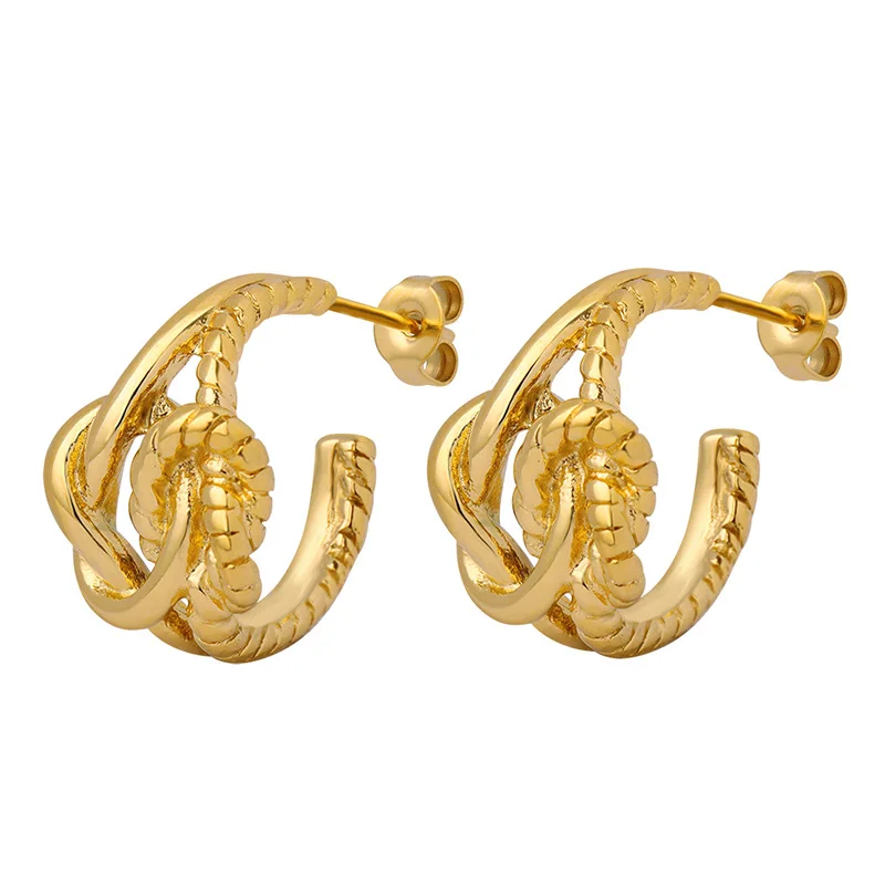 

European and American Geometric Stainless Steel Plated 18K Gold Earrings Creative Personality C-shaped Earrings Jewelry