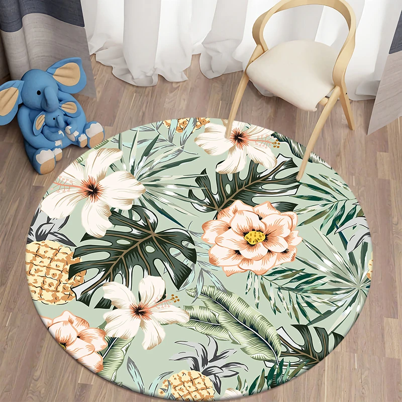 

Green Tropical Kawaii Printed Round Carpet Children's Living Room Mat Floor Mat Yoga Mat Bedroom Chair Non Slip Mat NewYear Gift