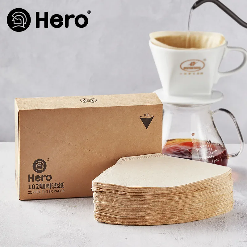 

Hero 100 Pcs 101/102 "V" Shape Coffee Cup Filter Paper Wooden Drip Coffee Filter Paper Espresso Machine Mocha Pot Strainer Sheet