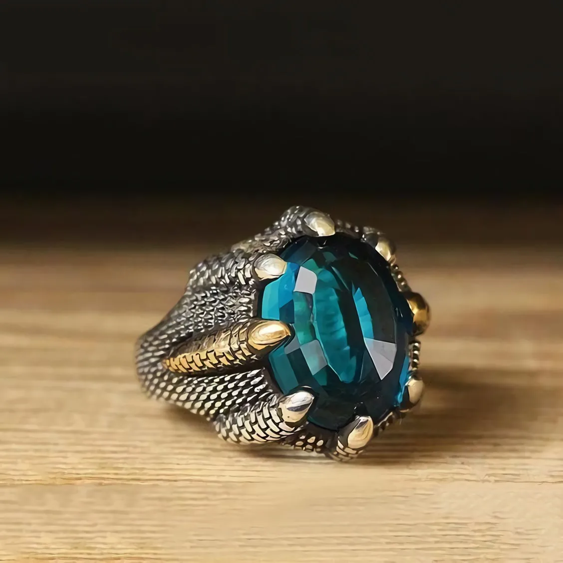 

Fashion Men's Blue Cubic Zirconia Dragon Claw Scales Silver Color Ring Vintage Punk Biker Party Jewelry