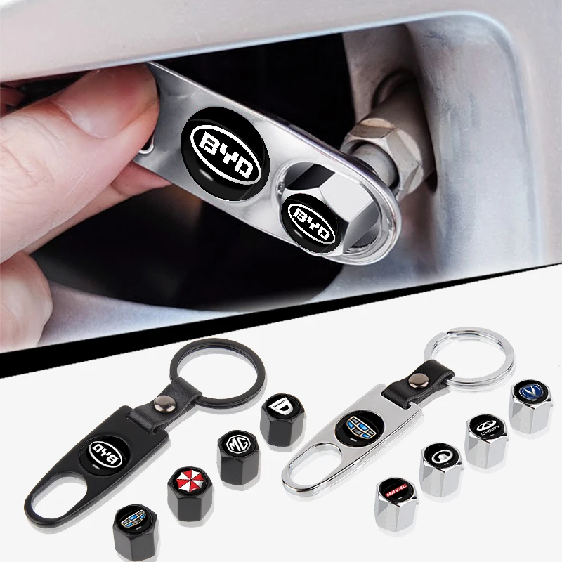 

1set Car Tire Valve Caps Wheels Stems Air Cover with Wrench KeyChain for Alfa Romeo 159 147 156 Stelvio Giulia Car Accessories