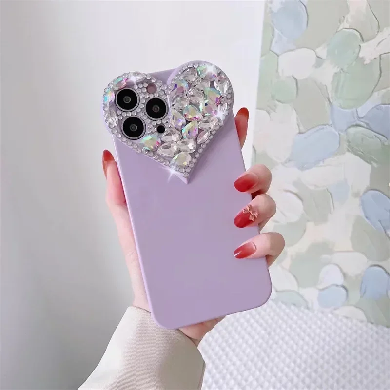 Чехлы для телефонов Love Heart Rhinestone Protect Lens IPhone 16 15 14 13 12 11 Pro Max XR Xs 8P SE2/SE3