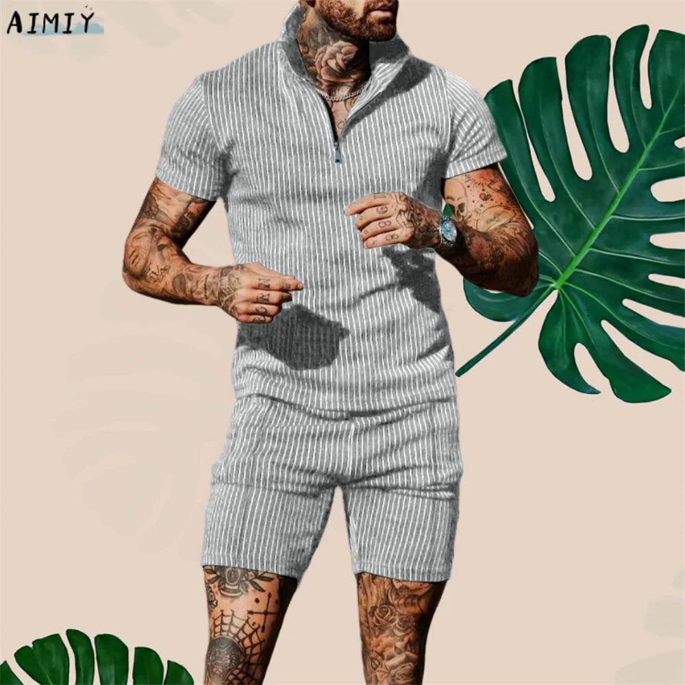 Men's Tracksuit Casual Summer Short Sleeve Polo Shirt and shorts Suit two-Piece Set Male Clothing Streetwear Clothes for Men