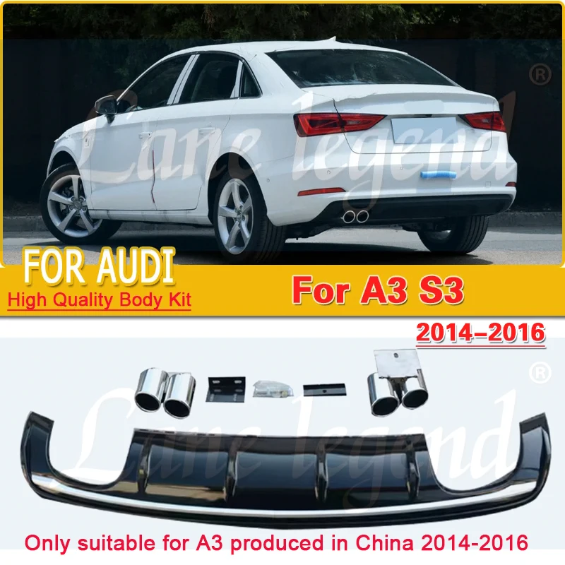 Задний диффузор для губ Audi A3 2014 2015 2016 отделка блеск черный бампер высокое