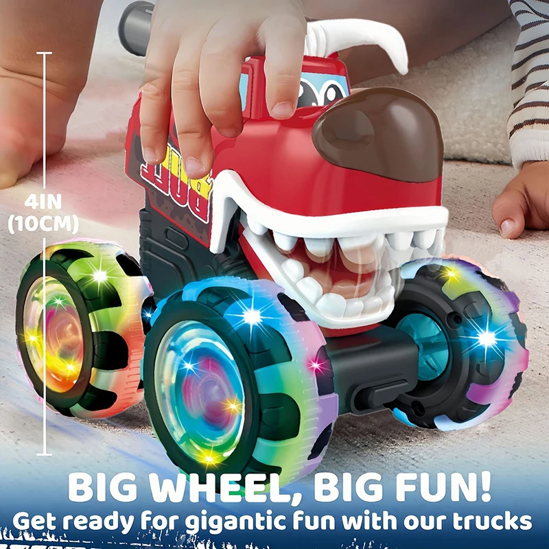 Фото Игрушечные машинки Monster Truck с подсветкой, активируемой движением, машинки с функцией «Нажми и езжай» для мальчиков и девочек, подарок на день рождения или Рождество, мультяшная машинка-игрушка №5