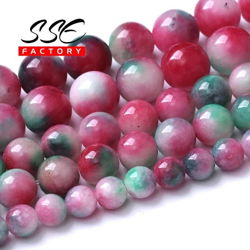

Natural Colorful Tourmaline Jades Beads Stone Round Loose Spacer Beads For Jewelry Making DIY Bracelet Accessories 6 8 10mm 15''