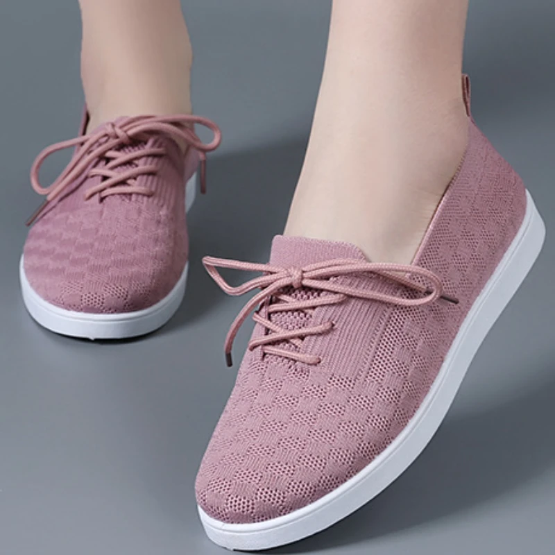 

Women's Lace Up Mesh Sneakers Casual Fashion Round Toe Solid Color Shoes Lightweight Walking Loafers Zapatilla Deportiva Mujer