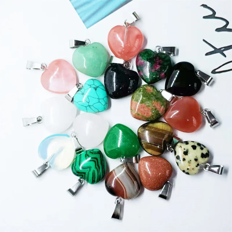 

2 шт. 15 мм натуральный камень бирюзы кварцевый кристалл тигровый глаз опал Ляпис Сердце Подвески Сделай Сам Изготовление ювелирных изделий ...