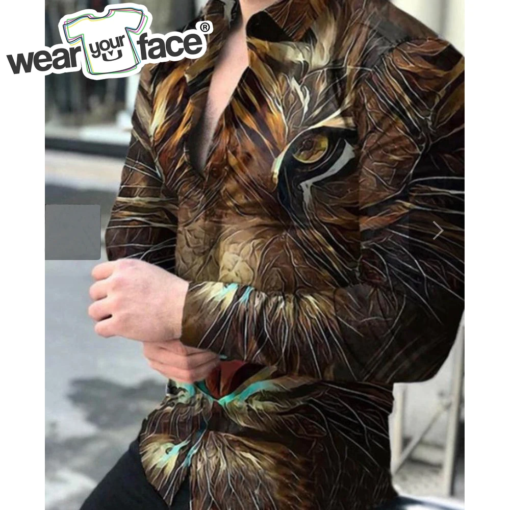 

Tiger Geometry Colors 3D All Over Printed Hawaiian Casual Button Up Dress Shirts Full Sleeve Beach Streetwear Men Clothing