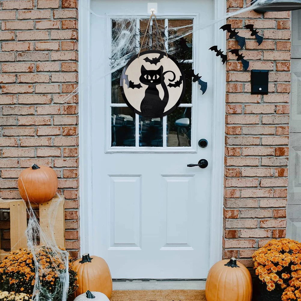 Хэллоуин дверной знак деревянный подвесной с рисунком котенка для входной двери
