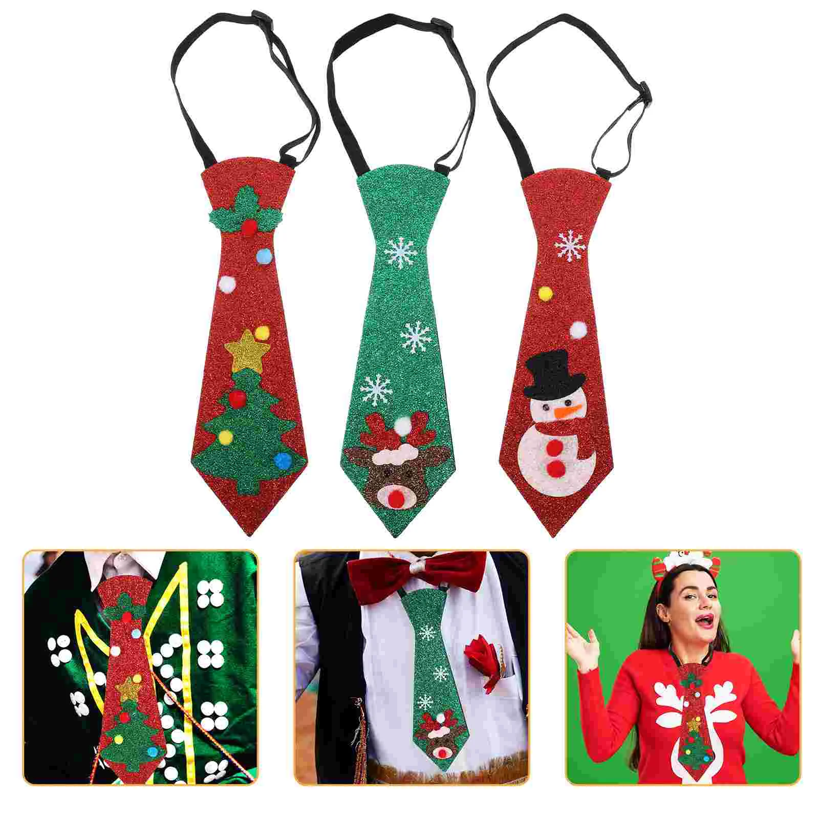 

3 Pcs Christmas Ties Neck Decor Party Decorations Decorative Necktie Xmas Glitter Paper Cosplay