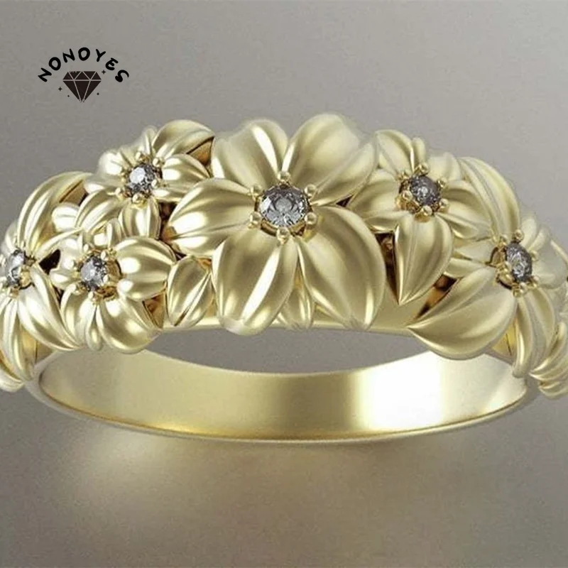 

Женское кольцо с фианитом, кольцо золотого цвета с гравировкой в виде цветка, ювелирное украшение для свадьбы или вечеринки, 2022